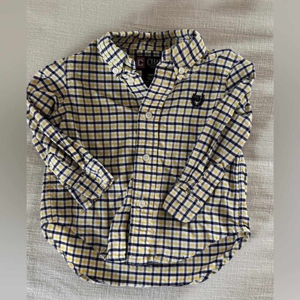 Chaps Yellow and Blue Plaid Kids Button Down Shirt